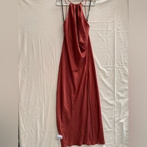 Elegant Rust Halter Maxi Dress